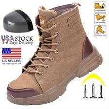Plus Size Men High-Top Steel Toe Work Boots Slip-Resistant EVA Sole Construction