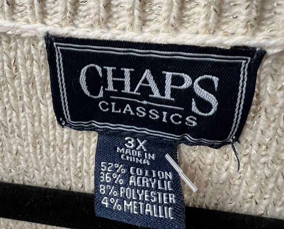 Nuevo Suéter Mujer Talla 3x Crema Dorado Cable Tejido Cuello en V Chaps Marfil Vacaciones Foto 2 de 4