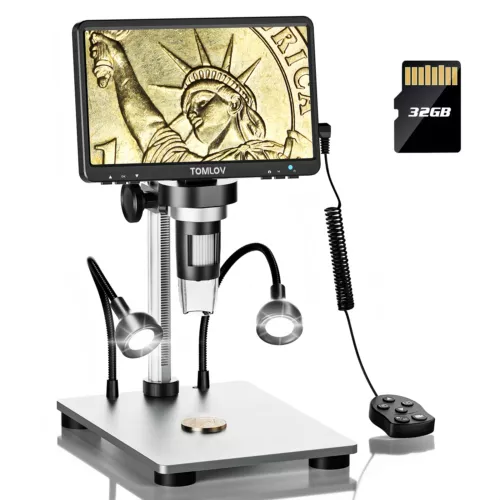 TOMLOV 7" LCD Digital Microscope 1200x Magnifier soldering 12MP Coin Microscope - Picture 1 of 14