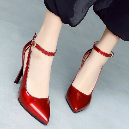 LO ÚLTIMO Mujeres Stiletto Correa al tobillo Fiesta Zapatos de salón Punta puntiaguda Tacones altos - Imagen 8 de 9