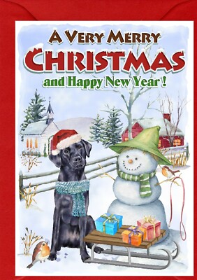 Labrador (schwarz) (4''x 6'') Weihnachtskarte (innen leer) - entworfen von Starprint