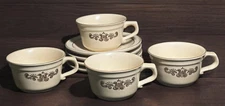 4 Sets Pfaltzgraff VILLAGE Stoneware Flat Coffee/Tea Cups/Soup Mugs with Saucers