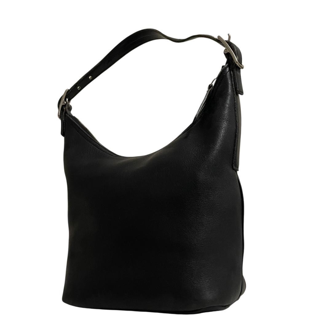 Coach Shoulder Bag Club Tan Leather Black Used Women's Purse