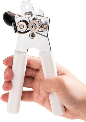 Heavy Duty Manual Can Opener Smooth Edge Stainless Steel Easy Turn White