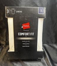 Hanes Premium Men's 3-Pack Stretch Crew Neck T-Shirts Tagless White L