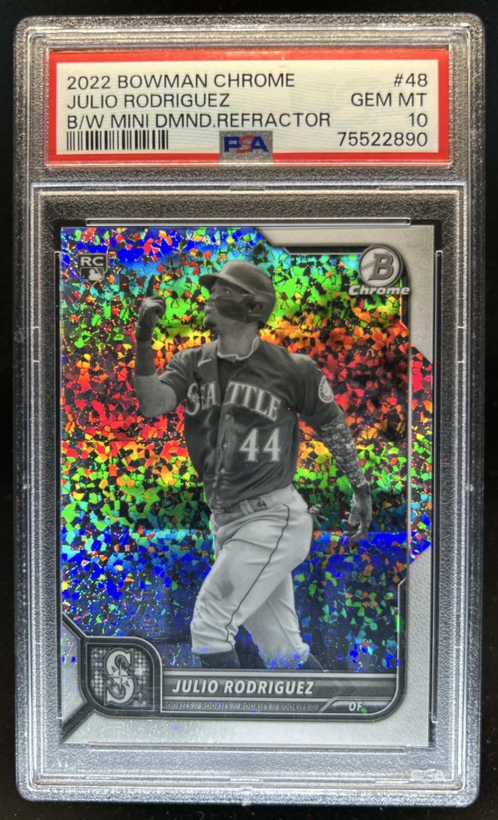 2022 Bowman Chrome Julio Rodriguez RC B&W Mini Diamond Refractor #/199 PSA 10 view 1