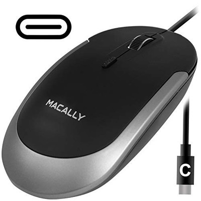 Macally USB-C Optical Quiet Click Mouse for Mac/PC Black & Space Gray