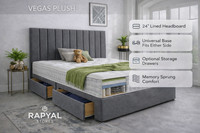 LUXURY PLUSH DIVAN BED SET + MEMORY FOAM MATTRESS & HEADBOARD 3FT 4FT 4FT6 5FT