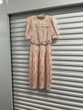 Roberta California vintage 1980s pink floral lace dress lace trim puffy sleeves