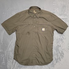 Carhartt Shirt Men Large Green Force Ripstop Button Short Sleeve Work Wear READ