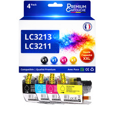 Pack 4 LC3213 LC3211 compatible pour Brother Noir et Couleurs puce