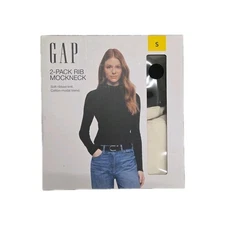 GAP Women's 2-Pack RIB Mock Neck Cotton-Modal Blend Tee, Black/White, Size Small