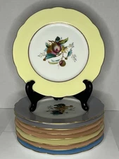 Set of 8 Antique Haviland & Co Limoges Scalloped Salad Plates Hand Painted Fruit