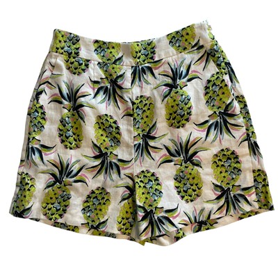 Boden NEW Georgina Linen Shorts Womens Size 2 Pineapple Print High Waisted NWT