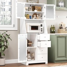 64'' Kitchen Pantry Storage Cabinet, Tall Kitchen Storage Cabinet with Microwave