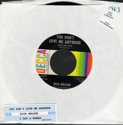 RICK NELSON - 45rpm + JUKEBOX TITLE STRIP - YOU DON'T LOVE ME ANYMORE