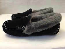 New LAMO WOMEN Size 8 AUSSIE LIGHTWEIGHT MOCCASIN SLIPPERS Black Faux Fur Suede