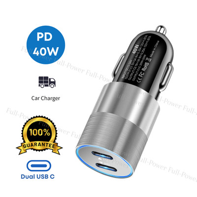 2 Port Type C Car Charger 40W High Speed PD Charging Cigarette Lighter Adapter 
