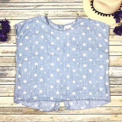 Forever 21 Chambray Sleeveless Top Star Print Back Buttons Casual Cropped