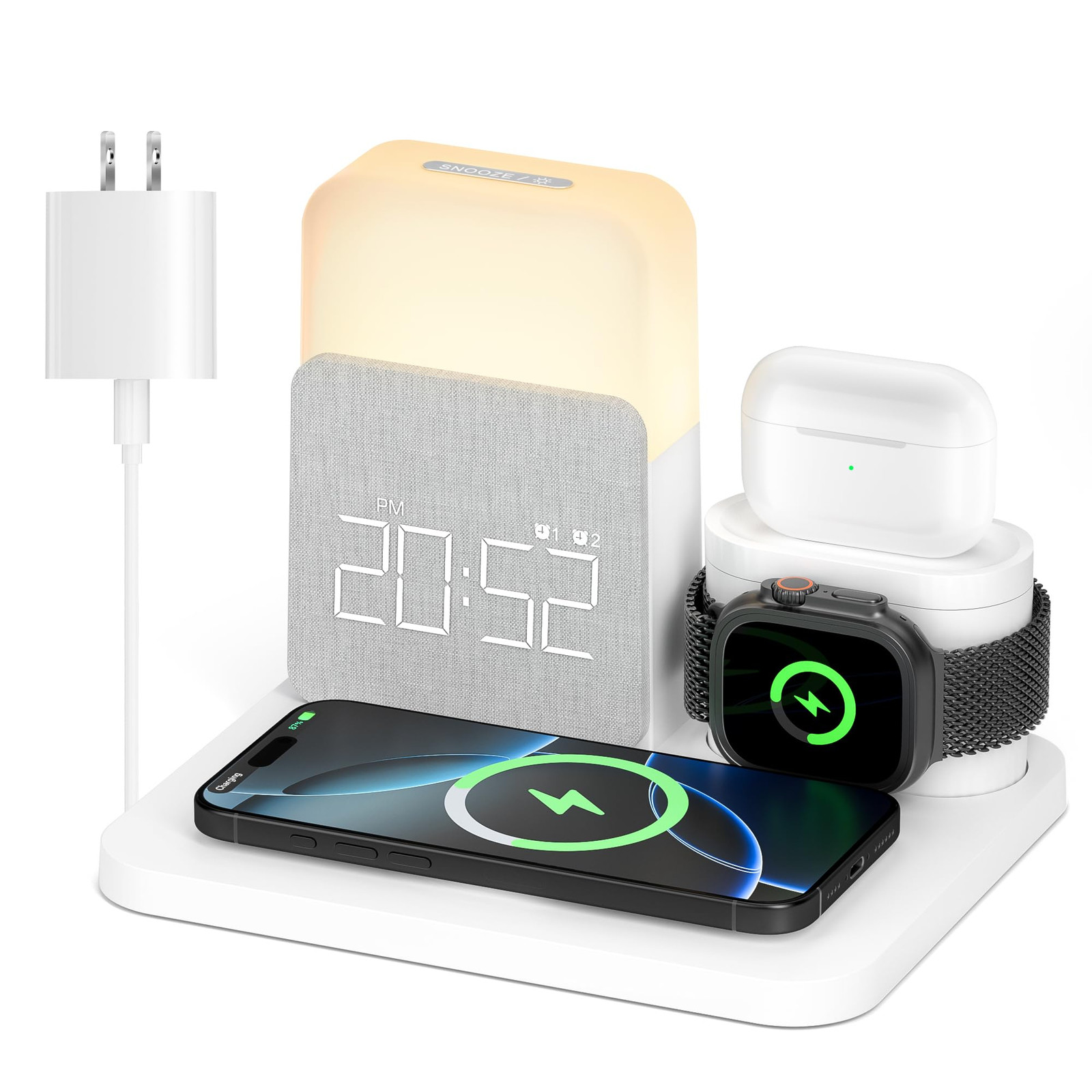 Alarm Clock with Wireless Charger for Bedrooms, 7 in 1 Wireless Charging Stat...-image