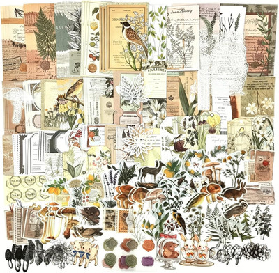Esweny 260PCS Vintage Journaling Scrapbooking Supplies Scrapbook Sticker Paper E