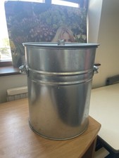 30 Litre Galvanised Metal Bin Rubbish Storage Ash Coal Waste Bin H-15" D-12.5"