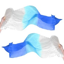 1 Pair Women Folding Belly Dance Silk Veil 59", White Gradient Blue