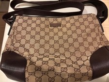 GUCCI GG Pattern Shoulder Bag Beige Brown Canvas Leather Vintage Authentic Japan