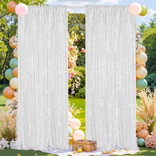 Silver Sequin Backdrop Curtains 2x8 Ft High Density Glitter Drapes 2 PCS