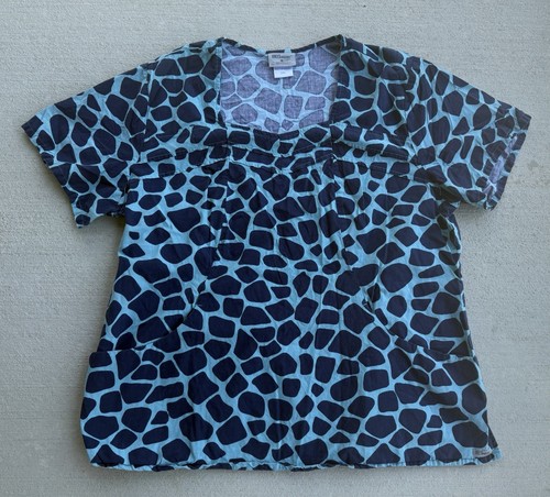 Grey's Anatomy By Barco Scrub Top Women’s 3X Blue Geometric Print