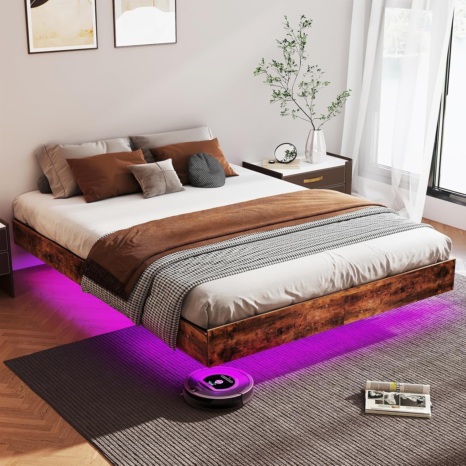 With Led Lights,  No Box Spring Needed