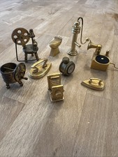 Vtg Dollhouse Miniature Lot Brass Accessories- Set Of 9