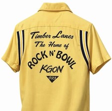 1970s Hilton Vintage Bowling Shirt Yellow Men's M Back Graphic Racing Stripes