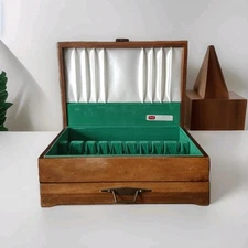 Vintage 1847 ROGERS BROS Wood Flatware Silver Store Box Chest w/ Drawer 12x11x6