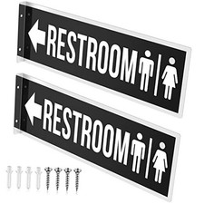 Pcs Double Sided Metal Restroom Sign 1x 4 Inch Black Aluminum Bathroom Flag 2