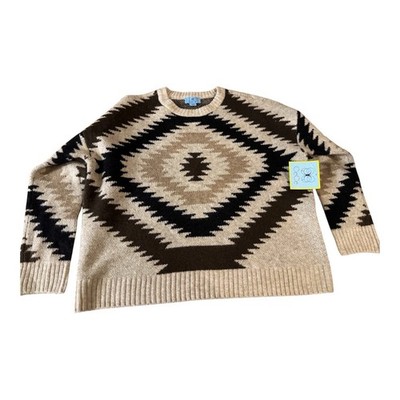 CeCe Women's Cozy Crewneck Aztec Long-Sleeve Sweater, Size Small NWT