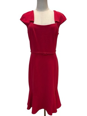Vtg 90s David Meister Hot Pink Dress Sz 6 Belted Retro Cocktail Minimalist Midi