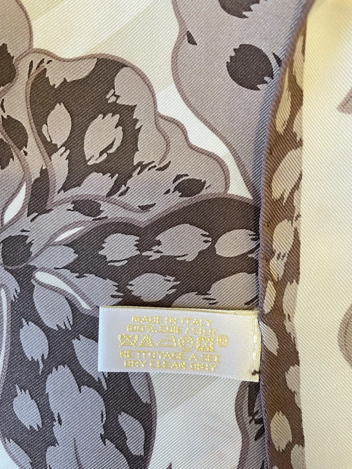 Y5# Cartier Paris Silk Scarf Brown Floral Orchid Print Vintage Made in Italy - Image 4 of 4