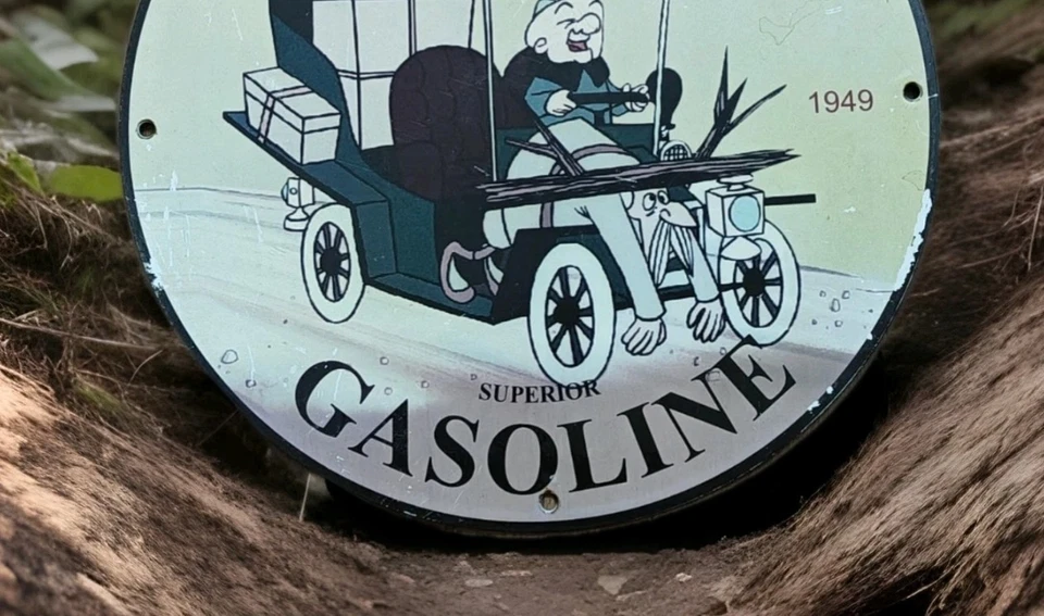 1940's VINTAGE CONOCO GASOLINE PUMP PLATE MAN CAVE PORCELAIN ENAMEL SIGN 12" - Image 3 of 4