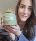 Vintage Frankoma Pottery Honey Pot Jar & Lid Plainsmen Green 12 oz Beehive O