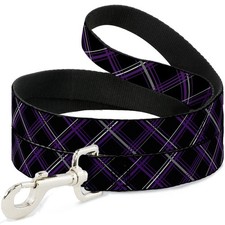 Dog Leash 6-FEET Plaid Black/Purple/Gray WIDE 1.5"