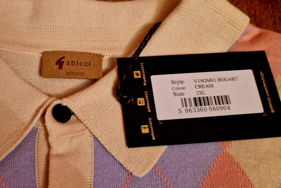 Gabicci - Bogart Argyle Knitted Polo Shirt: Size 2XL - Image 3 of 4