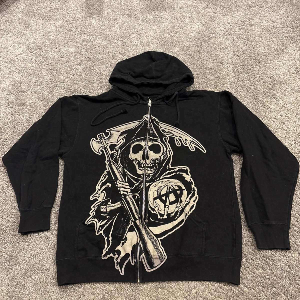 Heren Hoodie Sweatshirt - Anarchy Sons Print Sportkleding Dikke Fleece Warm Capuchontrui Winter Jas met Capuchon Ritssluiting Jas Active Coat, style 2, 5XL