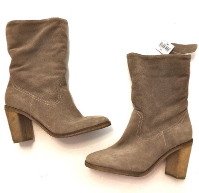 Joe Fresh Suede Block Heel Boots Sherpa Fold Over Brown Booties Leather Sz 9