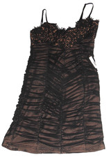 NEW DESIGNER KELSIS BLACK SHEER LAYERED FANCY DRESS NUDE LINING LADIES WOMENS M