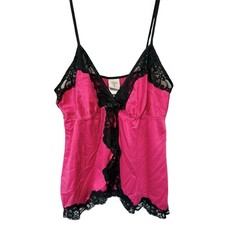 Womens Y2K Babydoll Satin Lace Cami Top Medium Coquette Fairy Pink Ethereal