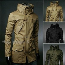 Men's Lapel Jackets Slim Fit Drawstring Army Multi-pocket Casual Overcoat Retro