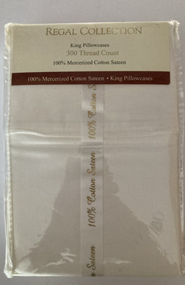 Regal Collection Two King 100% Mercerized Cotton Pillowcases 300 Thread Count