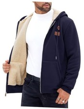 Men's Zip Up Sherpa-Lined Hoodie Jackets Winter Small Navy Blue - Fleece Lined