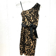 Caché Dress Womens 6 Black Nude Floral Lace One Shoulder Sheath Party Cocktail